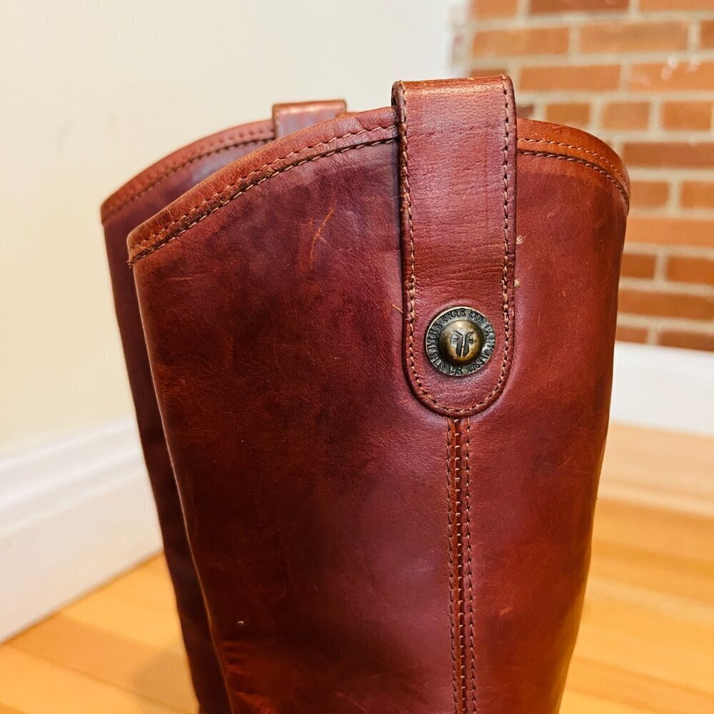 Frye Melissa Button Western Equestrian Mahogany Cognac Redwood 16" Tall - Picture 6 of 16